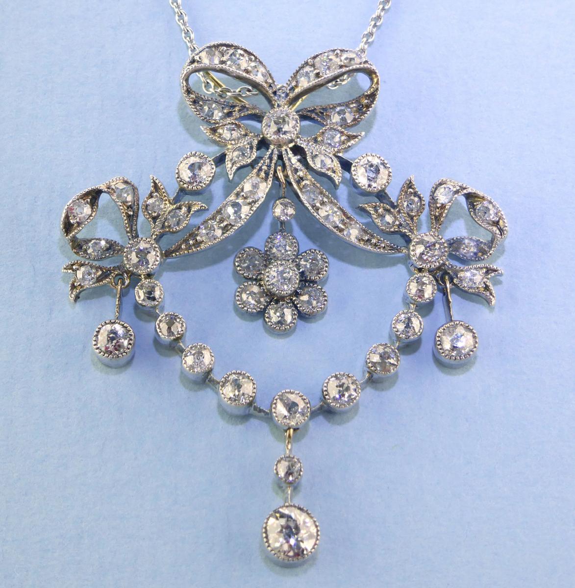 18ct & Silver Set Belle Epoque Diamond Pendant / Brooch 