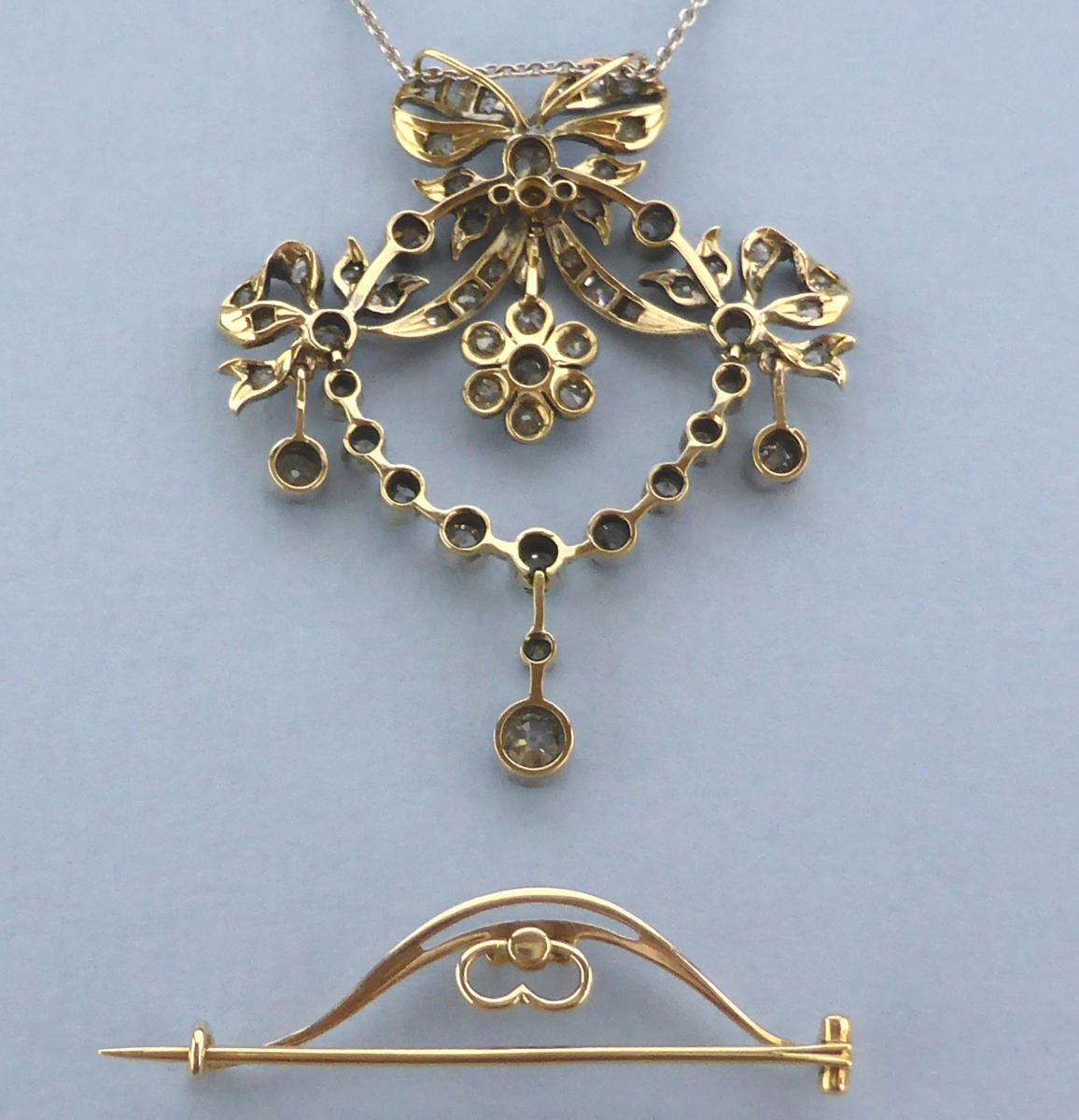 18ct & Silver Set Belle Epoque Diamond Pendant / Brooch 