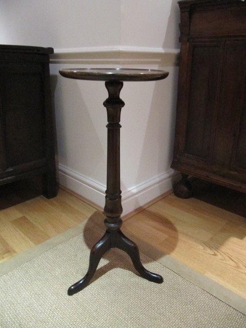 An unusual, 19th century, mahogany, candlestand with brass inlay