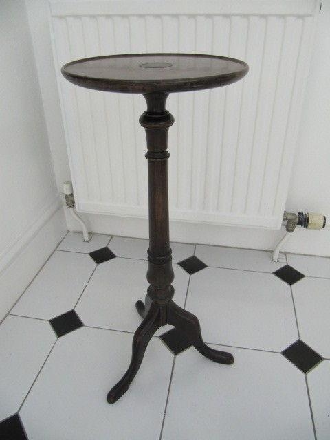 An unusual, 19th century, mahogany, candlestand with brass inlay