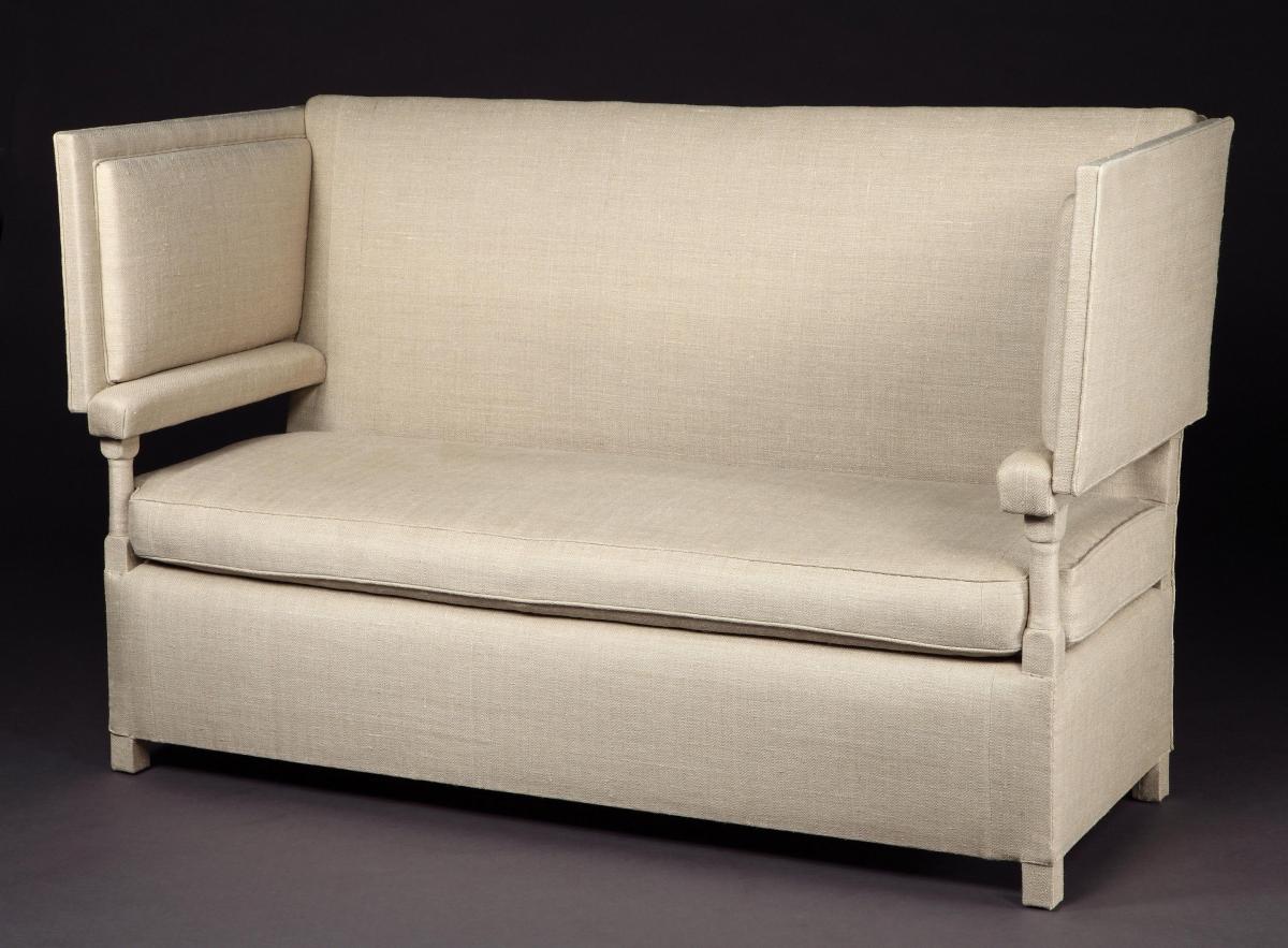 A 19th century, Knole settee re-upholstered in contemporary style