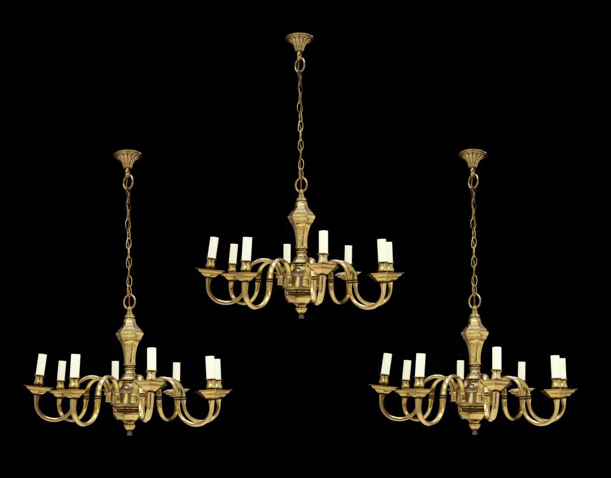 Set of three Victorian brass chandeliers