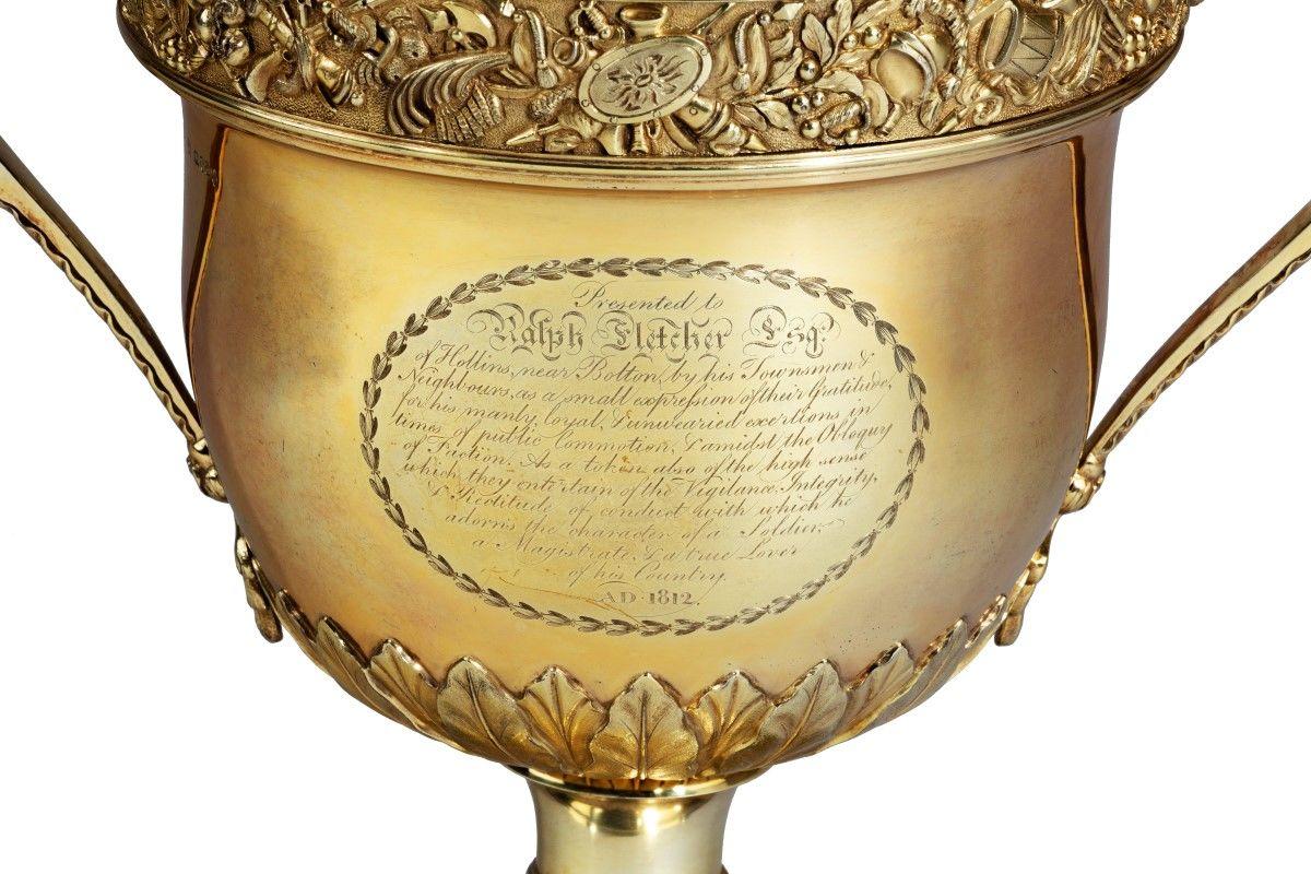 A monumental Regency silver-gilt presentation cup and cover by Peter and William Bateman