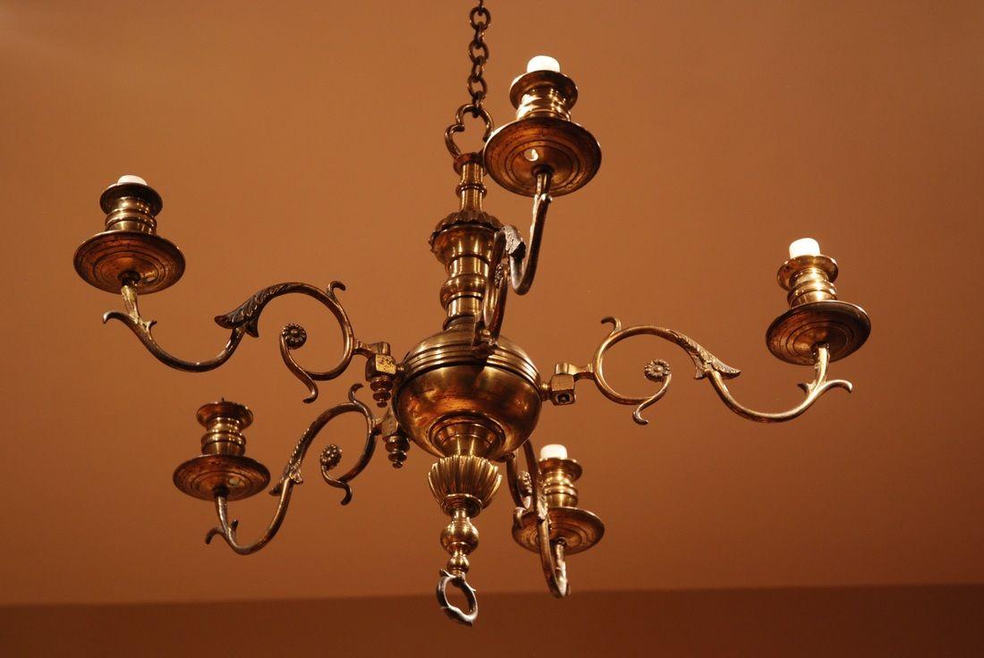 An 18th Century brass five light chandelier 