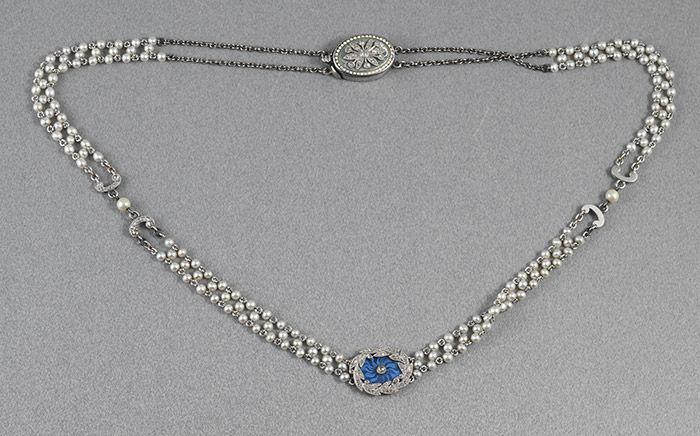 Cartier Platinum Pearl Enamel Edwardian Necklace