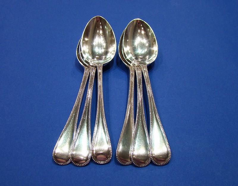 Set of 6 Victorian Silver 'Old English Bead' Pattern Dessert Spoons