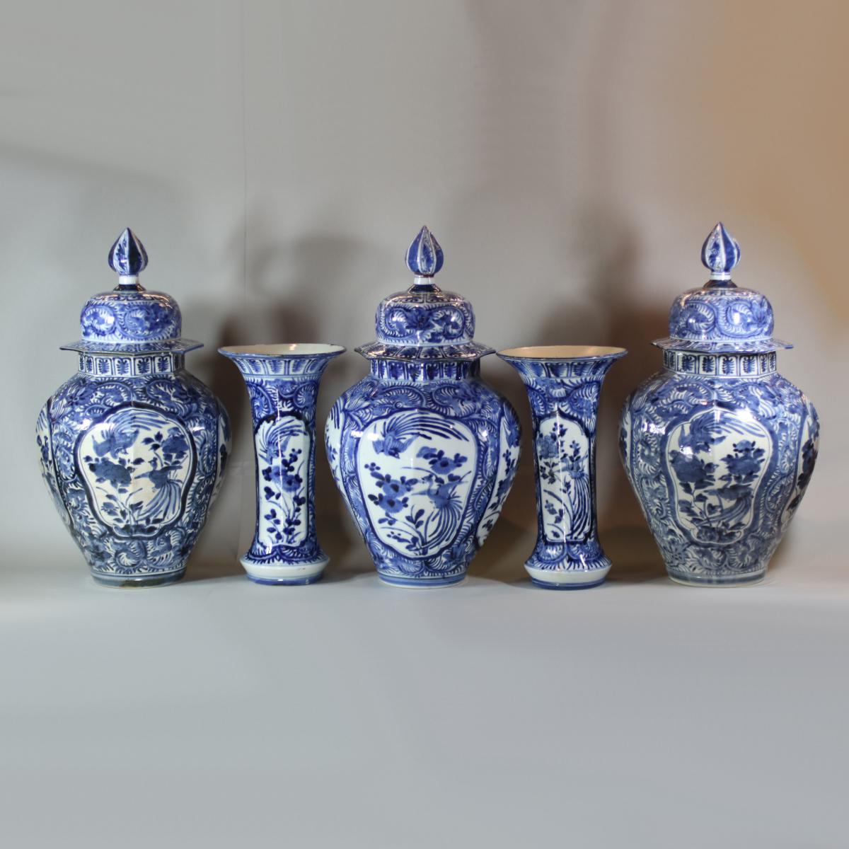 Japanese five-piece blue and white garniture, c. 1680