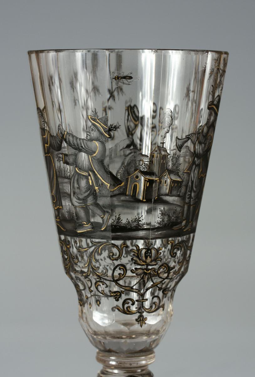 A Facetted Glass Painted in Schwarzlot by Ignaz Preissler, Kronstadt