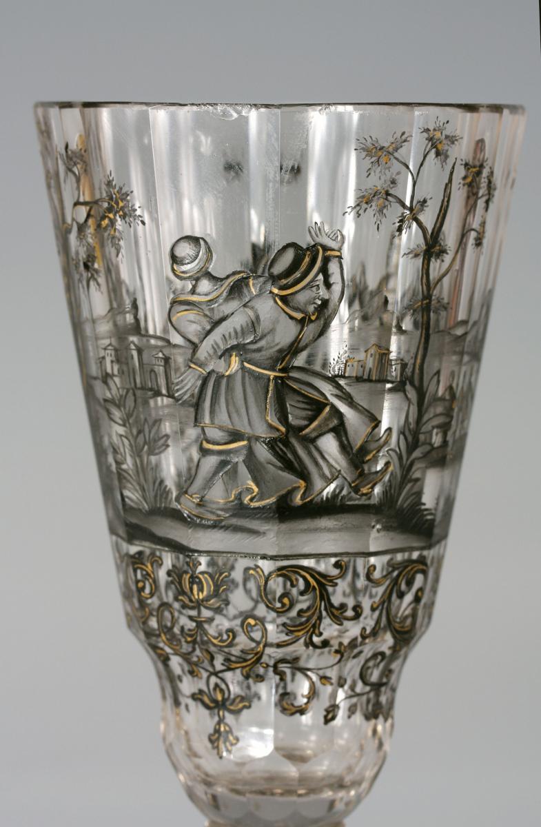 A Facetted Glass Painted in Schwarzlot by Ignaz Preissler, Kronstadt