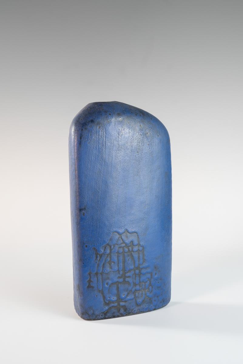 lapis blue asymmetric slab vase by Marcello Fantoni