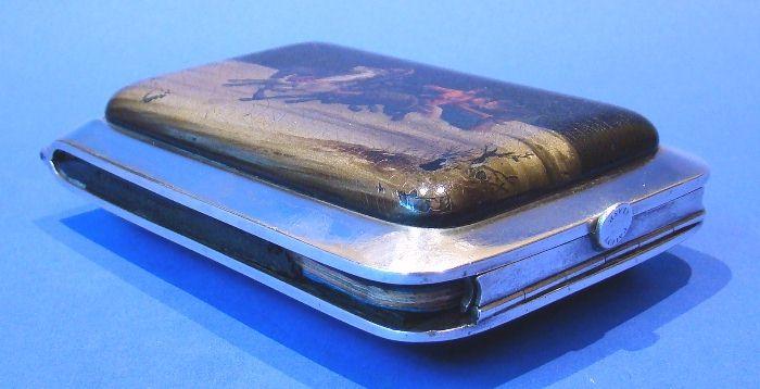 Victorian Silver & Russian Papier-mâché Note Book/Card Case With Patent Clasp