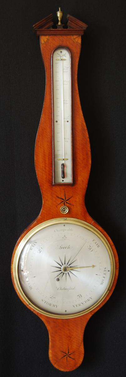 Leech - Chelmsford. Regency satinwood Wheel Barometer.