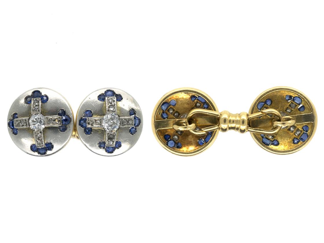Cufflinks set with Sapphires and Diamonds in Platinum & Gold , French circa 1920