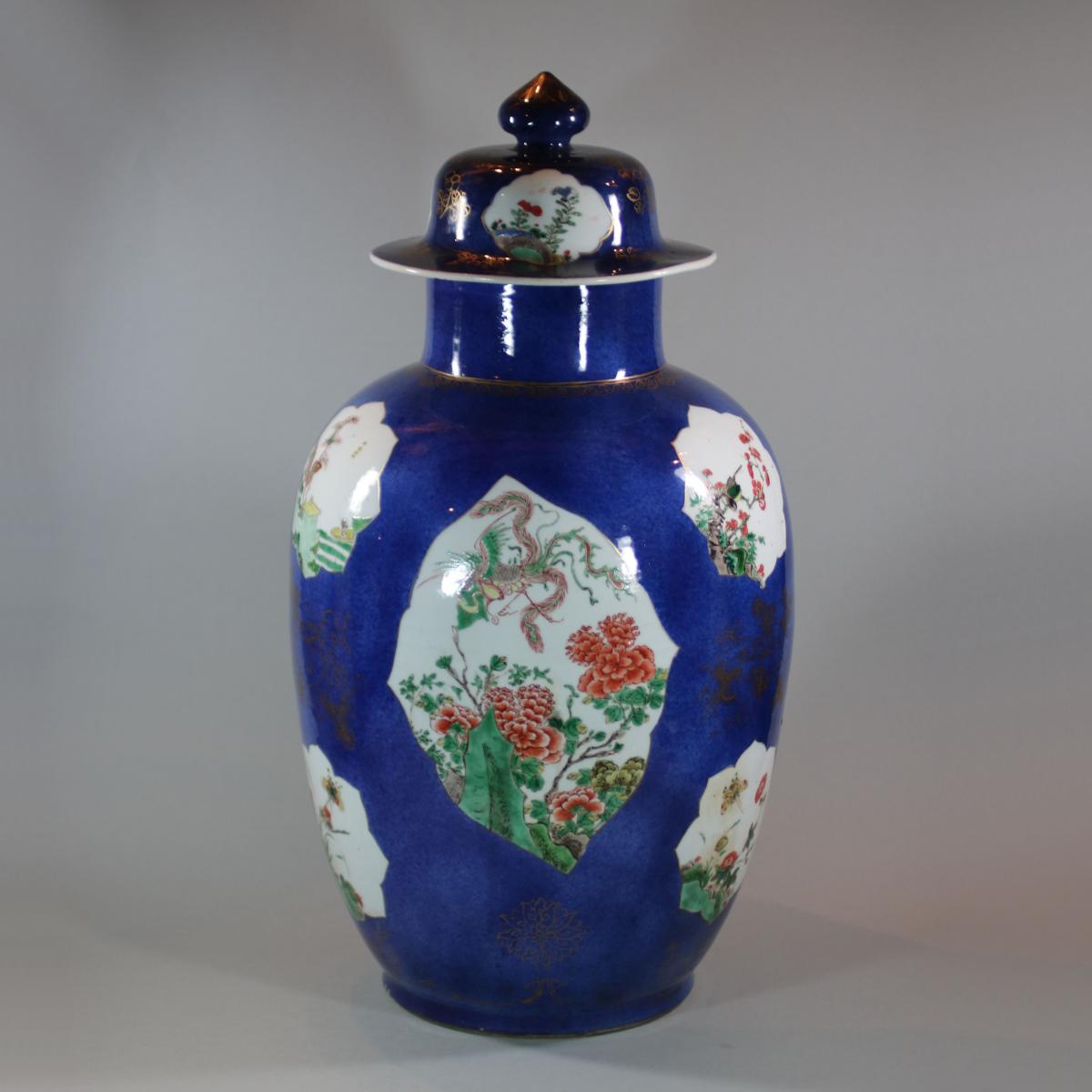 Large Chinese powder blue baluster vase and cover, Kangxi (1662-1722)