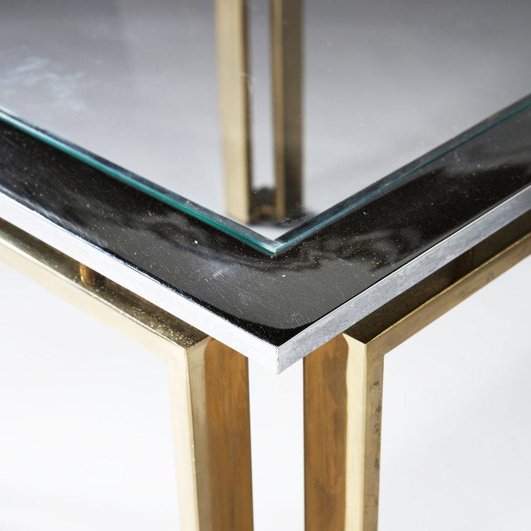 A Pair of Geometric Chrome and Brass Tables