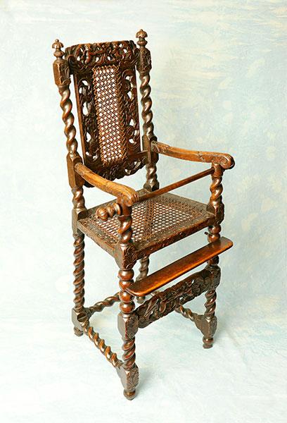 Rare Charles II Walnut Child's High Chair Circa 1680