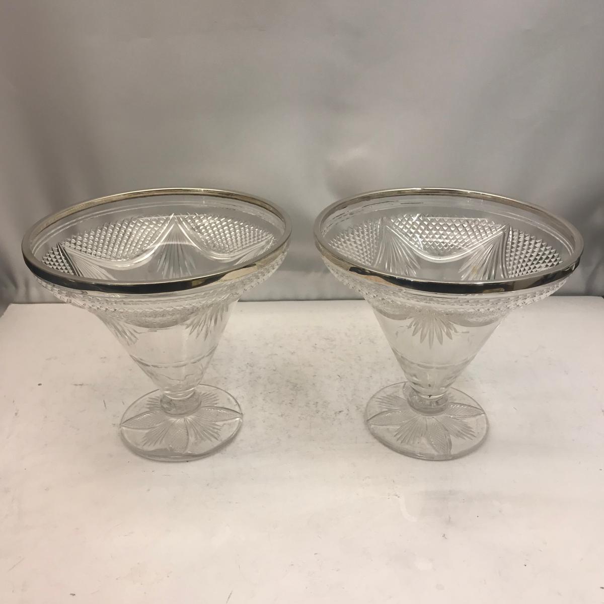 Pair of silver and glass vases
