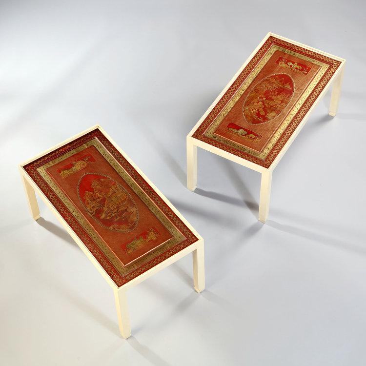 A Fine Pair of Red Lacquer Panels as Low Tables