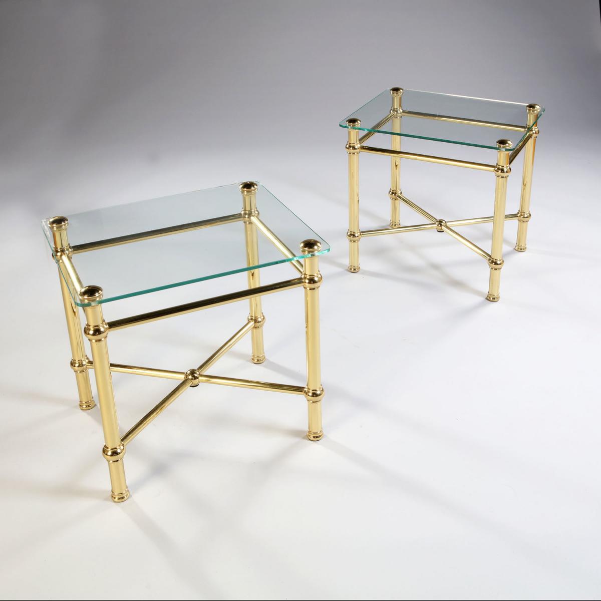A Pair of Glass and Brass Etageres