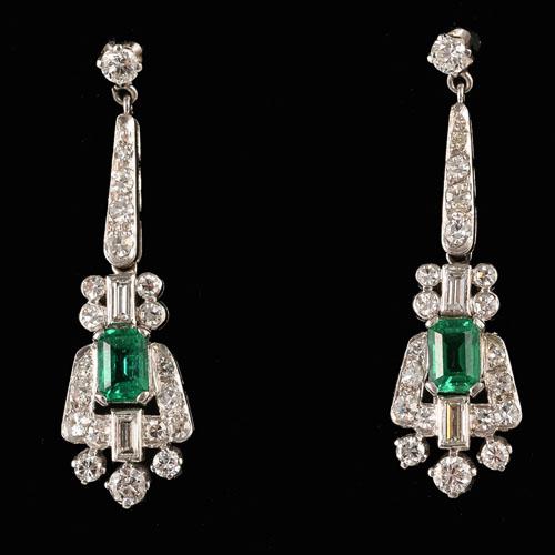 Fine quality emerald diamond drop earrings