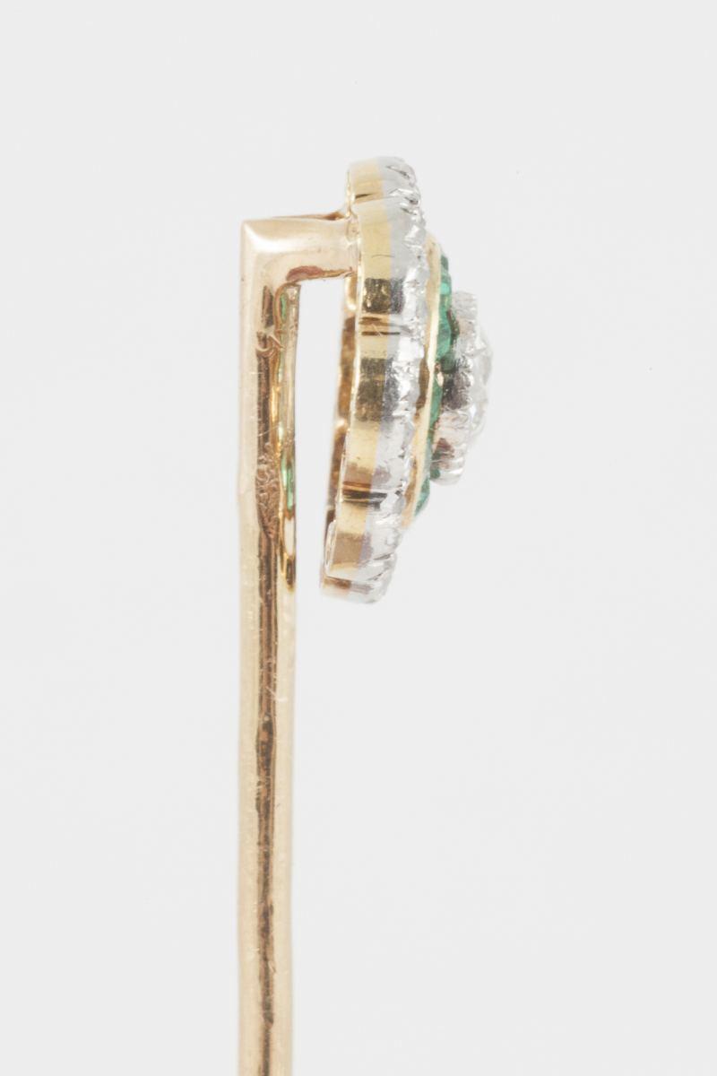 Antique Tie Pin with Diamond & Emerald Cluster, French circa 1910