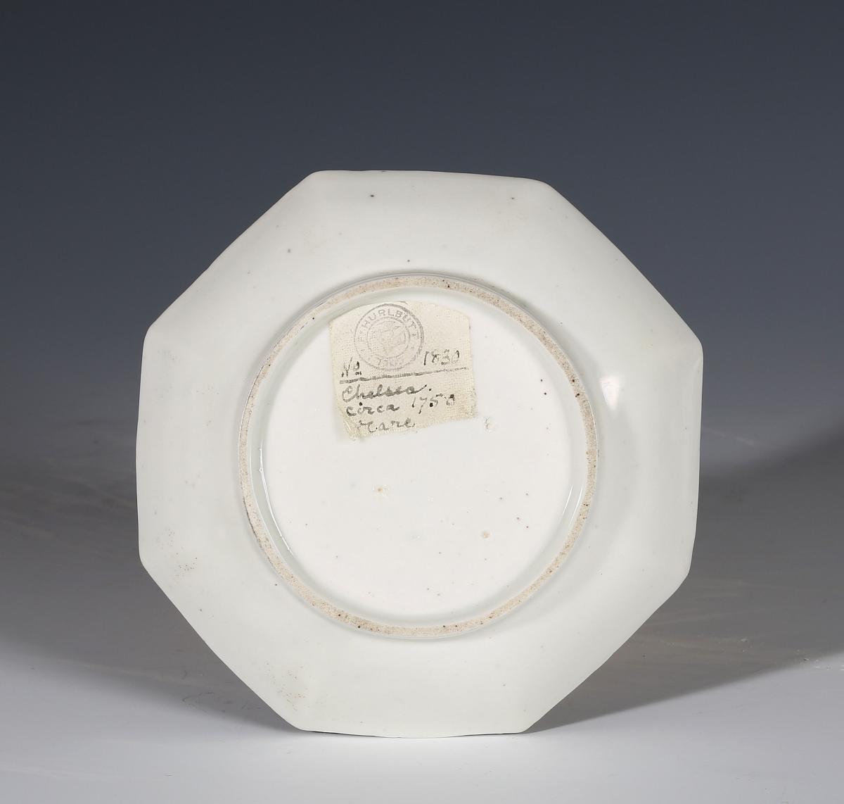 Chelsea Kakiemon Octagonal Teabowl and Saucer Decorated with the Lady in a Pavilion pattern