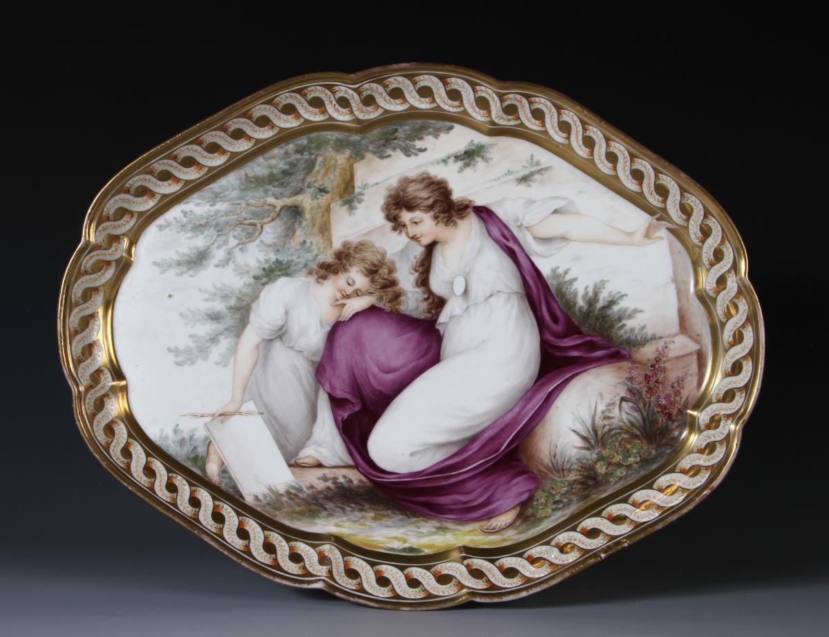 A Coalport Porcelain Tray decorated in the london workshop of Thomas Baxter