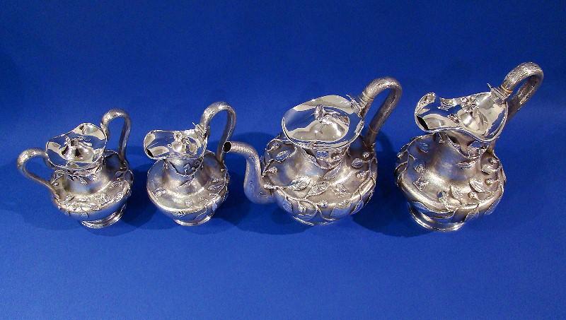 A Very Rare Indian Colonial Silver 'Tea Vine' 4-piece Tea Set