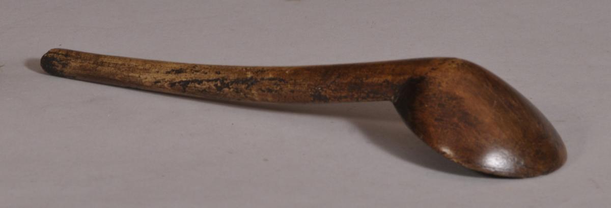 S/3652 Antique Treen 19th Century Sycamore Cawl Spoon