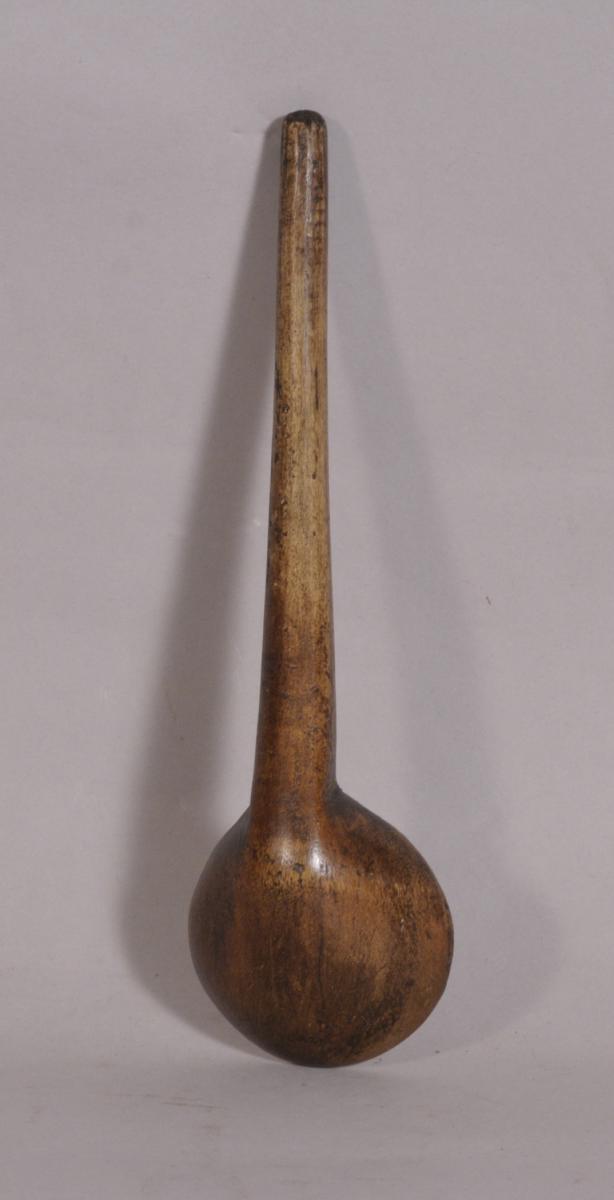 S/3652 Antique Treen 19th Century Sycamore Cawl Spoon