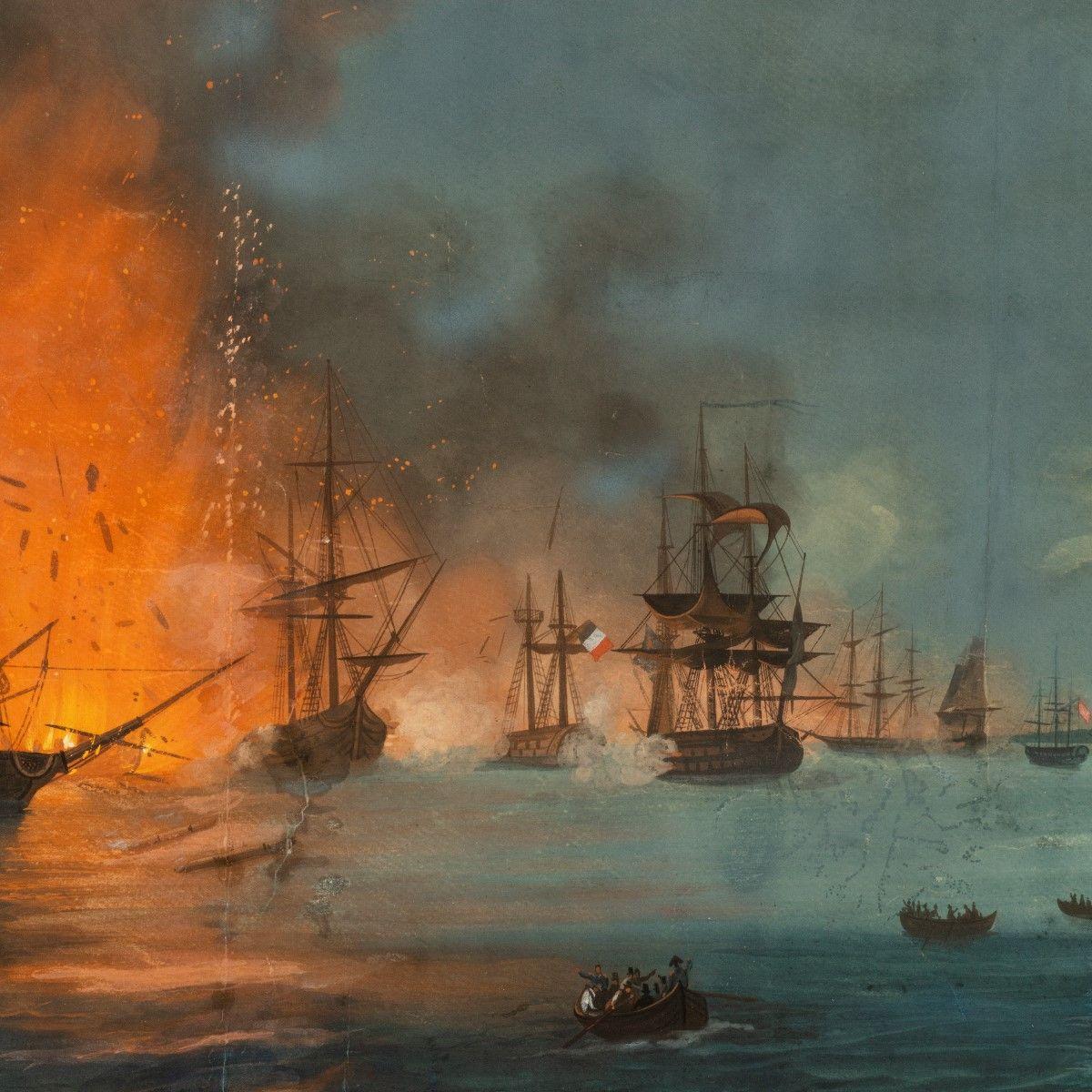 Watercolour of the Battle of the Nile