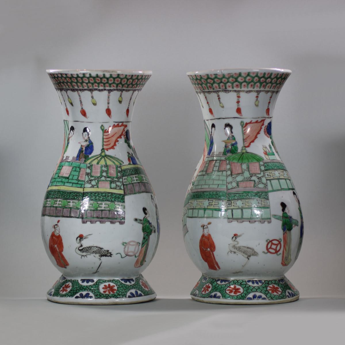 Pair of Chinese famille verte wall vases, Kangxi (1662-1722)
