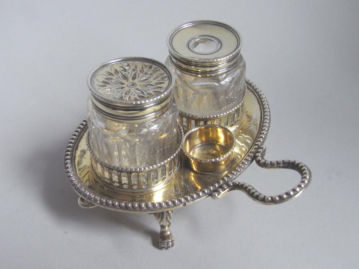 A very rare & unusual George III silver gilt Inkstand made in London in 1777 by Samuel Meriton