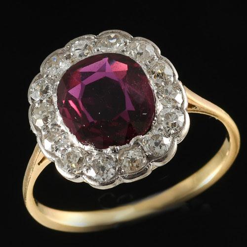 Edwardian diamond and ruby cluster ring