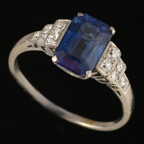 Art Deco Diamond Ceylon Sapphire Ring