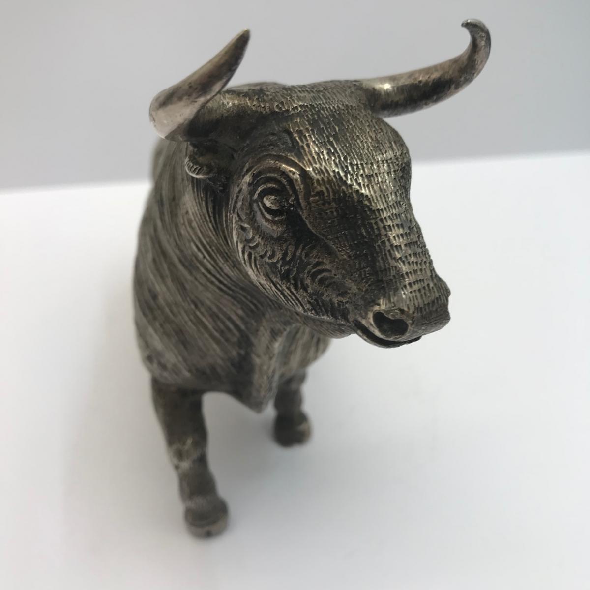 Mid Century Realistic Silver Plated Model of a Bull