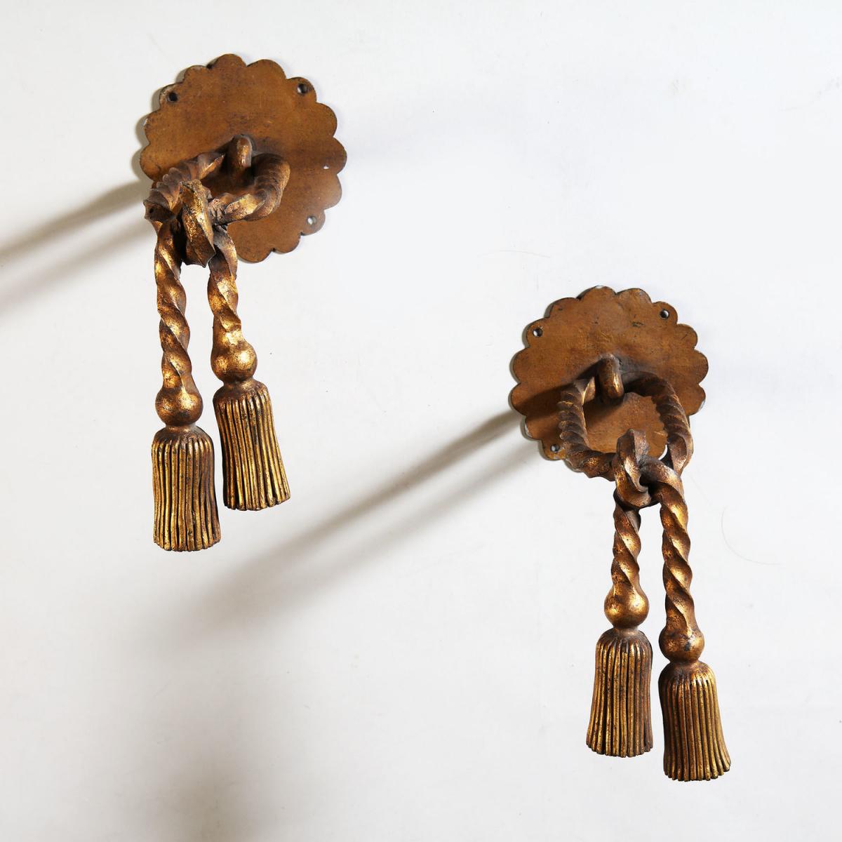 A Fine Pair of Gilded Bronze Curtain Tiebacks attributed to Gilbert Poillerat