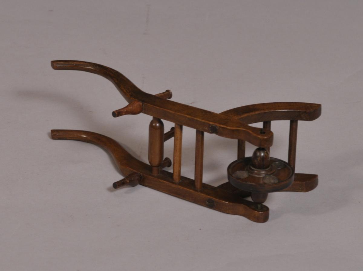 S/3688 Antique Treen 19th Century Fruitwood Miniature Model of a Sack Barrow