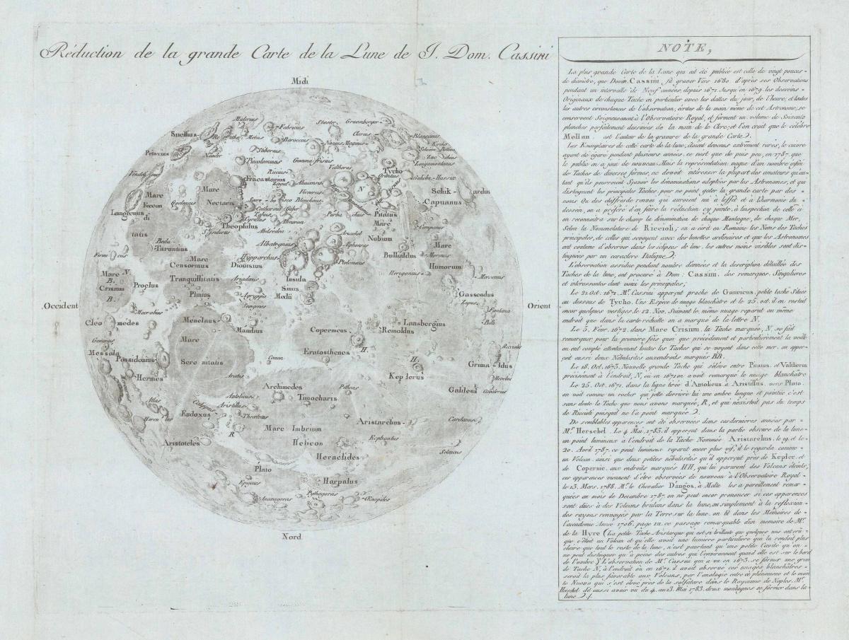 Jean-Dominique Cassini (Cassini IV): "Réduction de la grande Carte de la Lune de J. Dom. Cassini"