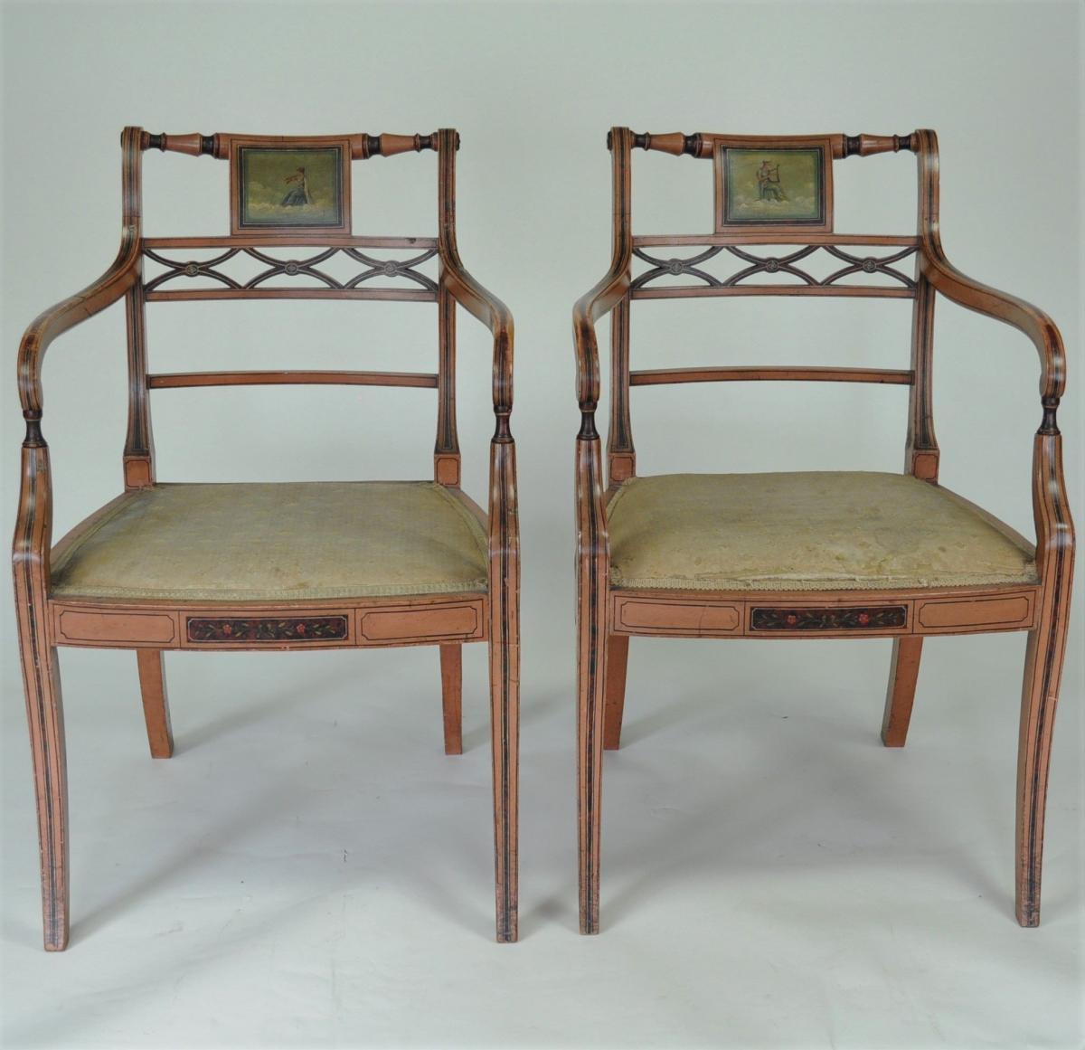 Sheraton revival painted armchairs