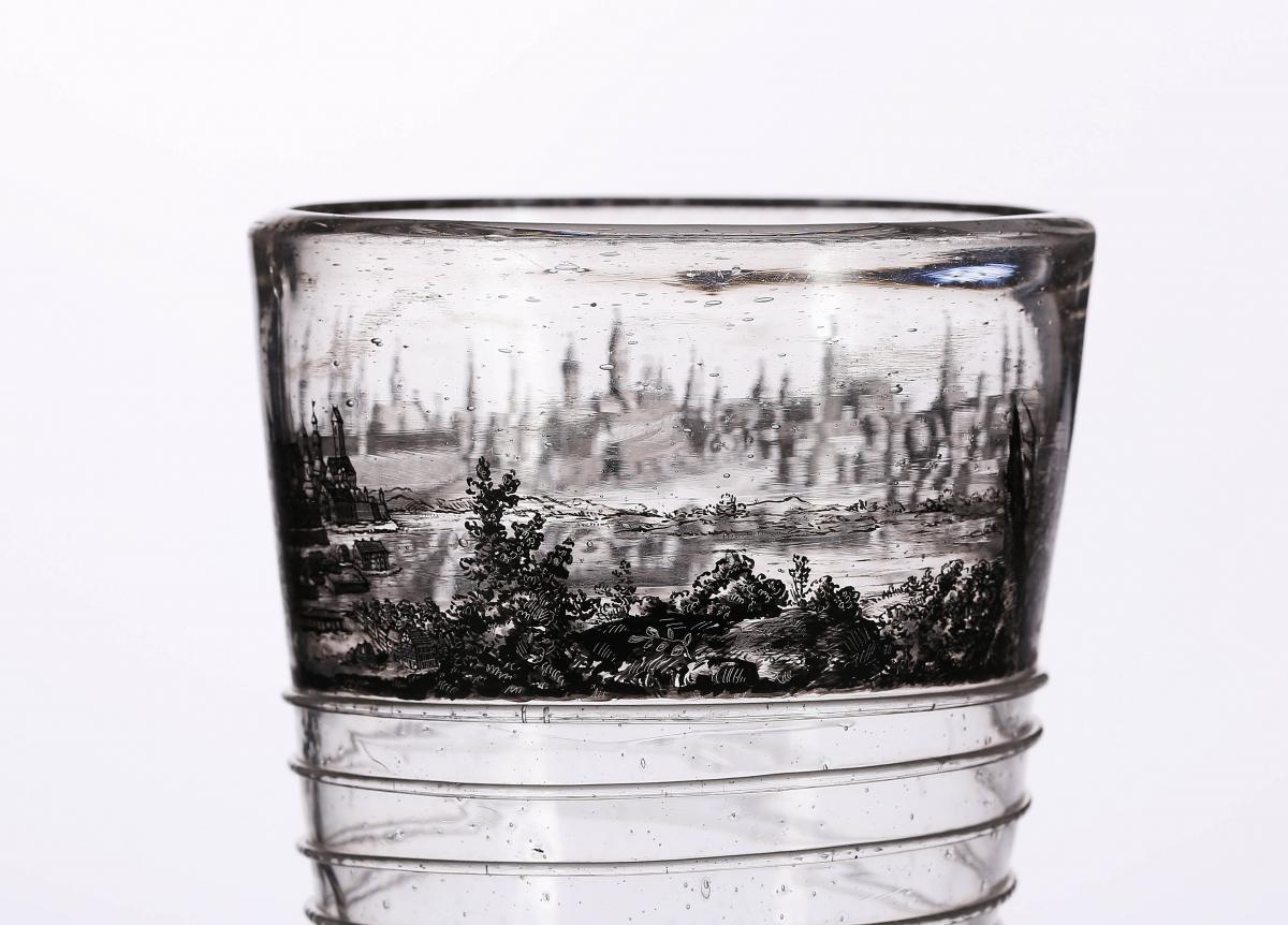 A German ‘Bandwurm’ Glass, decorated with a view of Breslau