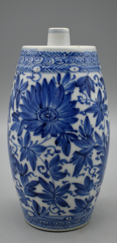 Blue and White Porcelain - Kangxi Period  Barrel Shaped Spirit Bottle 