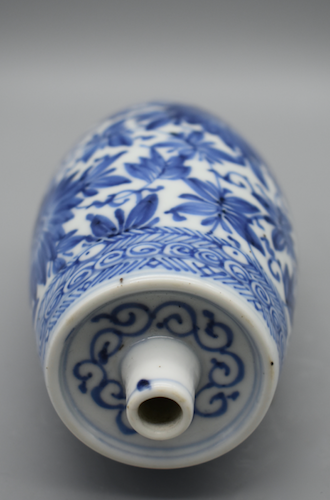 Blue and White Porcelain - Kangxi Period  Barrel Shaped Spirit Bottle 