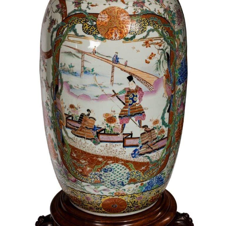A Pair of Fukagawa Polychrome Porcelain Vases