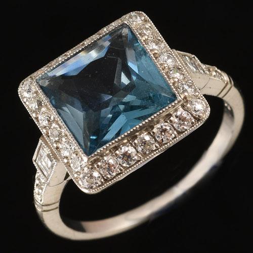 Square Aquamarine Diamond Ring
