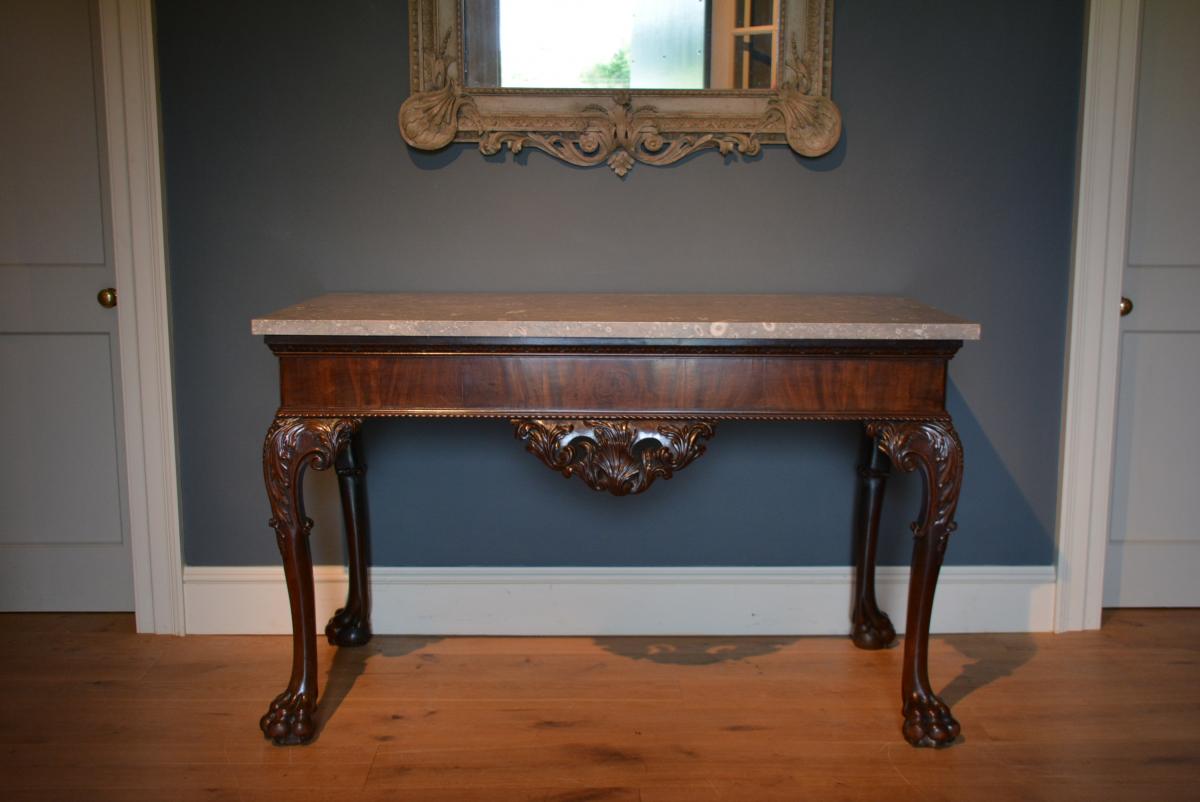A George II carved mahogany marble top side table  Circa 1740