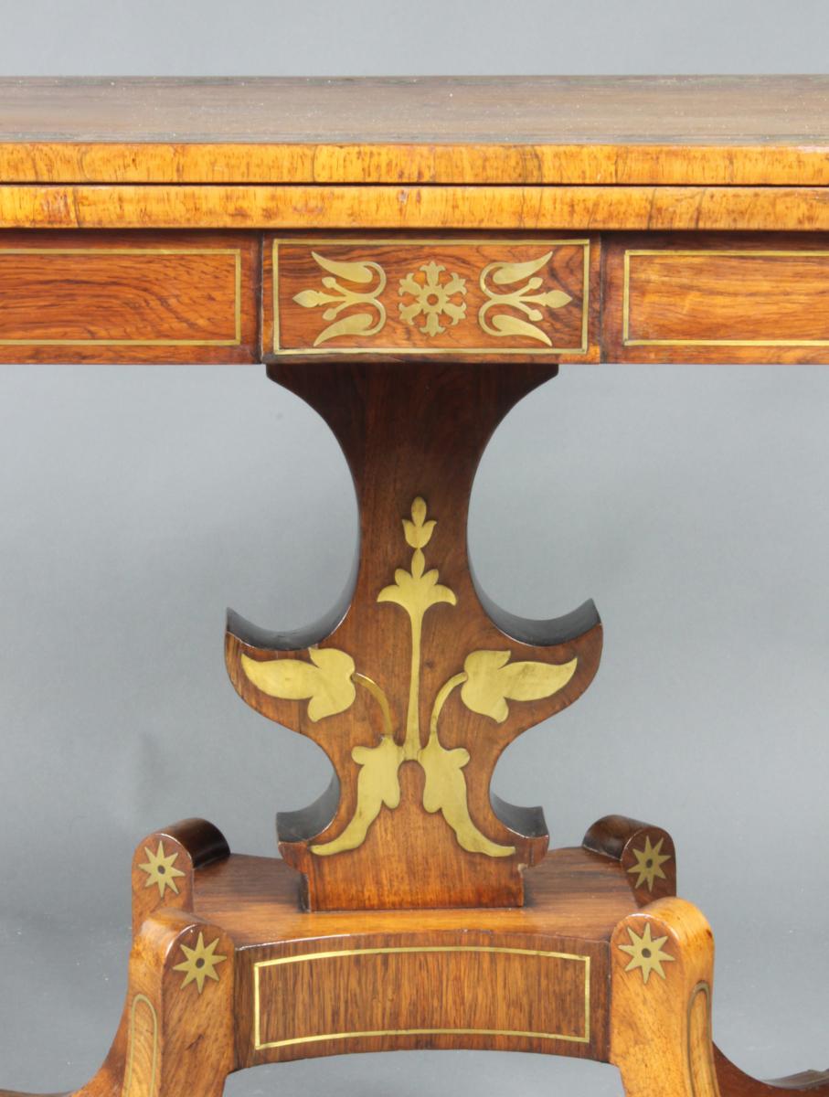 Pair of Regency brass inlaid card tables Detail of base