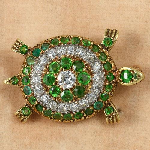 Edwardian green garnet diamond turtle brooch