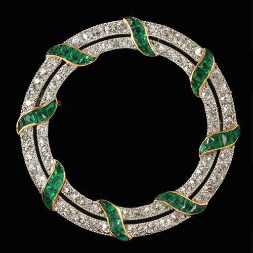 Edwardian very fine quality emerald diamond wearable brooch