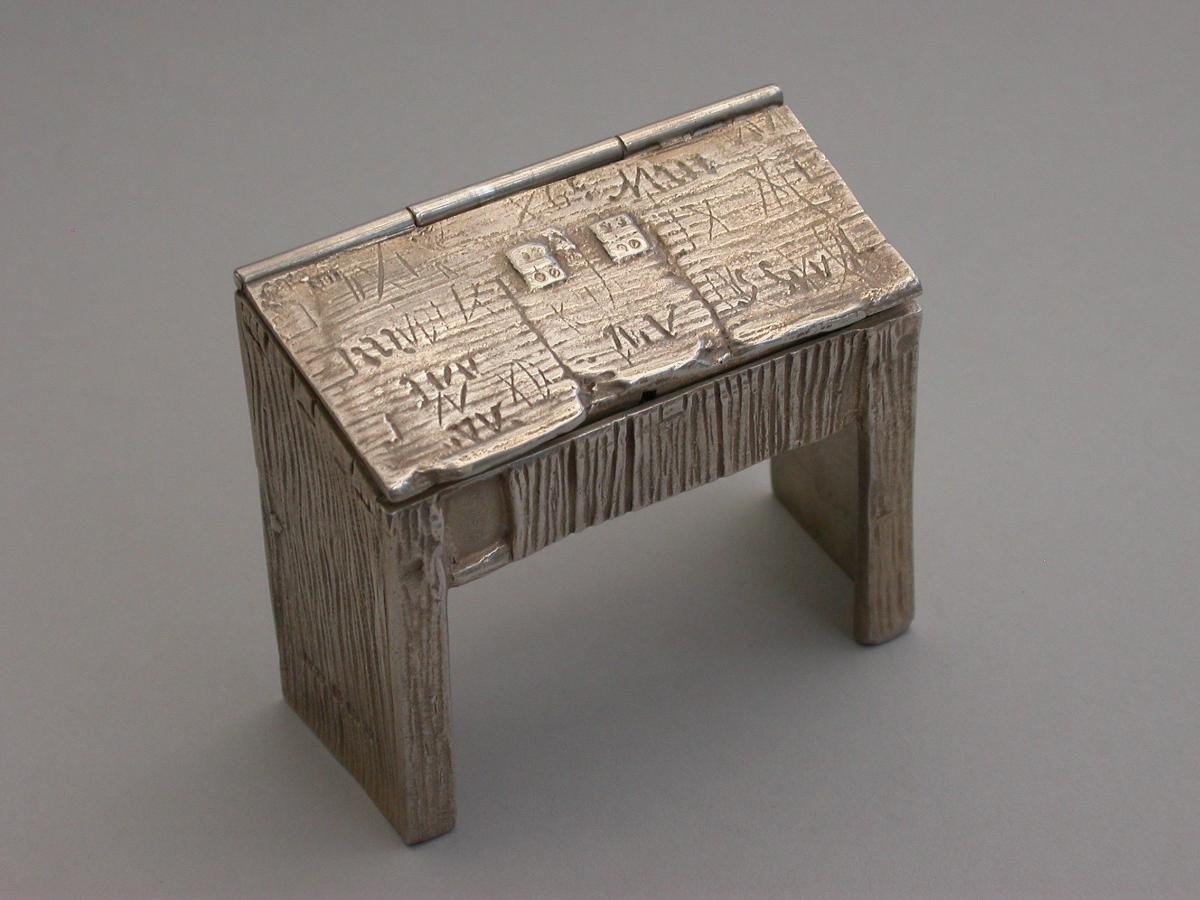 Edwardian Silver Stamp Box in the form of Shakespeare's Desk
